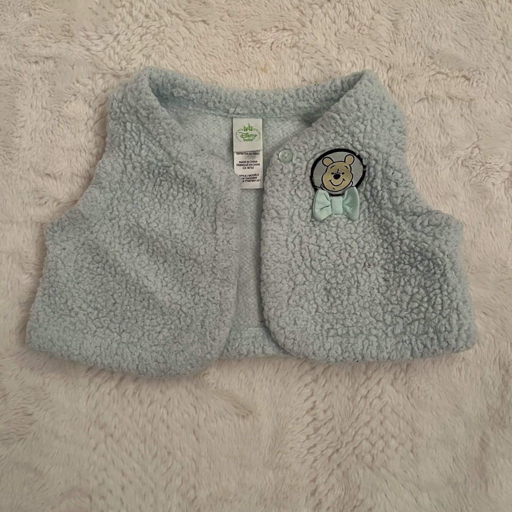 Disney Light Blue Fleece Vest with Winnie the Pooh Patch